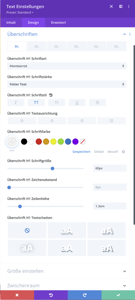 Texteinstellungen